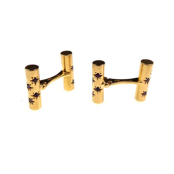 Pair of gold and ruby baton cufflinks